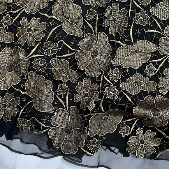 Anthropologie Eva Franco Gilt Bouquet Skirt Black Gold Lace - Picture 9 of 16